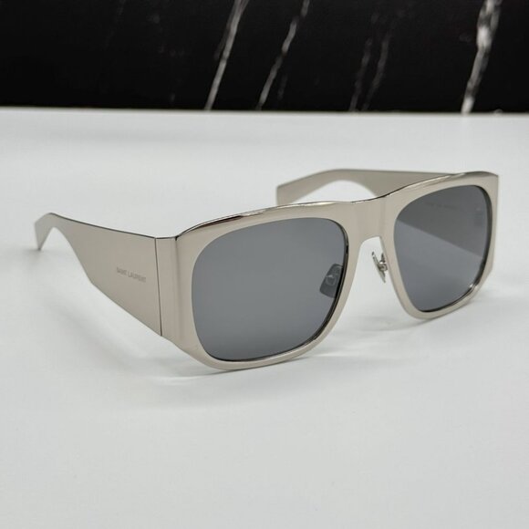 NEW  SL636 002 SAINT LAURENT SUNGLASSES UNISEX SILVER GREY METAL EYEWEAR - Picture 1 of 12